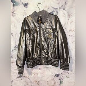 Vintage Rocawear Metallic Gold Jacket Faux Leather Y2K Bomber Women’s Size 1X